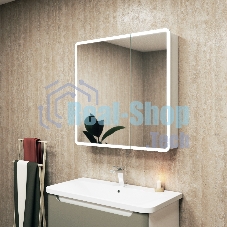 Зеркальный шкаф Bau Stil 80х80, LED подсветка, сенсор, плавное закрывание, оборачиваемый