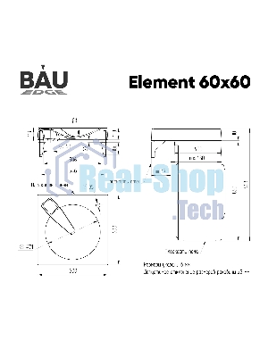 Комплект BAU 4 в 1: раковина над стиральной машиной Element 60х60, литьевой мрамор, кронштейны, выпуск и смеситель Hotel Black, черный