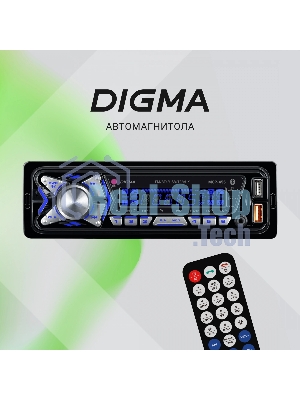Автомагнитола Digma MCP-455, 1 DIN, Bluetooth, USB Type-A, AUX, пульт ДУ