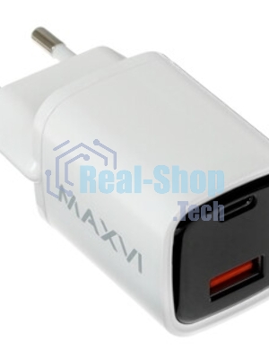 Сетевое зарядное устройство Maxvi A402PD LED 33W, 1xUSB-A, 1xUSB-C, черный