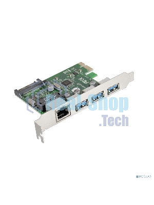 Контроллер сетевой ExeGate EXE-361 PCI-E 2.0, 3*USB 3.0 ext + LAN UTP 1000Mbps, раз.доп.пит.OEM)
