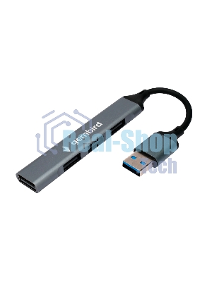 Разветвитель USB2.0 Gembird UHB-C203, 4xUSB2.0, кабель USB 10 см, алюминий, пакет