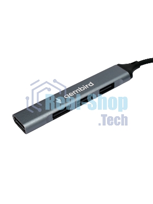 Разветвитель USB2.0 Gembird UHB-C203, 4xUSB2.0, кабель USB 10 см, алюминий, пакет