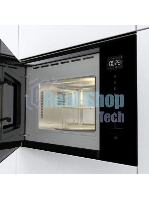 Встраиваемая микроволновая печь Gorenje BM201SG3BG, 20 л, 5 уровней мощности, 8 автопрограмм, сенсорное управление, дисплей, гриль, поворотный стол, AquaClean, автоменю черный