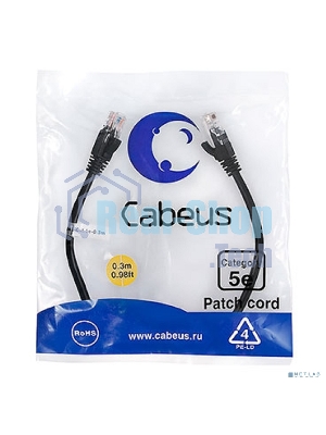 Шнур коммутационный Cabeus, Cat.5e, неэкр., U/UTP, RJ45/RJ45, LSZH, AWG24, 0.3м, черный
