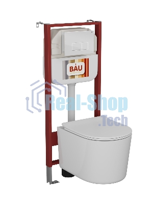 Комплект BAU 6 в 1: рамная инсталляция BAU NEO 45, унитаз подвесной безободковый Bau Hotel PRO, быстросъемное сиденье микролифт, кнопка смыва BAU Hotel , белый глянец