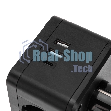 Двойник электрический Rexant Куб 16А с заземлением + 2хUSB-A 2,4А + USB Type-C 3А с ночной подсветкой, черный