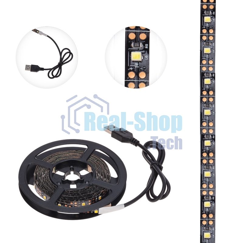 Лента светодиодная с USB-коннектором 5 В IP23 SMD 2835 60 LED/м 3 м теплый белый (2700 K) LAMPER