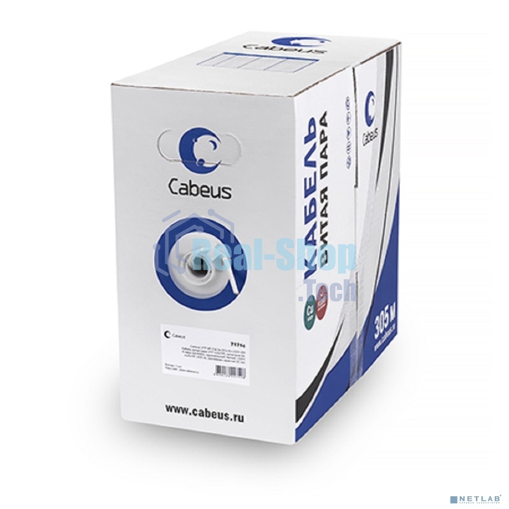 Кабель витая пара Cabeus UTP-4P-Cat.5e-SOLID-GY UTP (U/UTP), cat.5e, 4 пары 0,51мм (24 AWG), одножильный, серый (305 м)