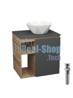 Тумба Bau Dream Blackwood 60 правая, графит, раковина BAU Crystal 40х40, выпуск клик клак, хром