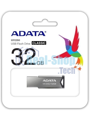 Флешка USB ADATA UV250 (AUV250-32G-RBK), 32Gb, USB 2.0, R/W 25/10, серебристый