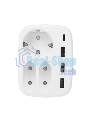 Тройник электрический Rexant 16А + 2х2,5А с заземлением + 3хUSB-A 2,4А + USB Type-C 3А, белый