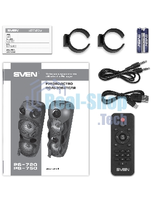 Колонка АС SVEN PS-750, черный (80 Вт, TWS, Bluetooth, FM, USB, microSD, LED-дисплей, 2х4400мА*ч)
