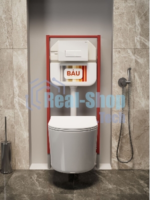 Комплект BAU 6 в 1: рамная инсталляция BAU NEO 45, унитаз подвесной безободковый Bau Hotel PRO, быстросъемное сиденье микролифт, кнопка смыва BAU Hotel , белый глянец