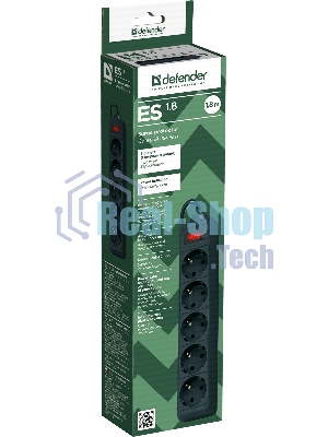 Сетевой фильтр Defender ES, 1.8 м, 5 розеток, черный