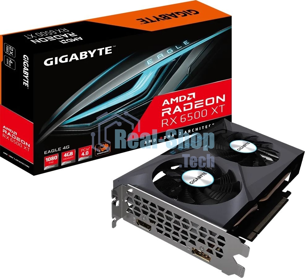 Видеокарта Gigabyte PCI-E GV-R65XTEAGLE-4GD AMD Radeon RX 6500XT 4096Mb 64 GDDR6 2900/12000 HDMIx1 DPx1 HDCP Ret