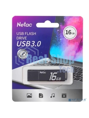 Флешка USB Netac U351 NT03U351N-016G-30BK, 16Gb, USB 3.0, с колпачком, металлическая, черная