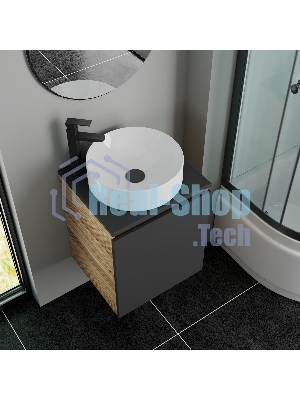Тумба Bau Dream Blackwood 50 графит, раковина BAU Dream круглая D41, смеситель для раковины высокий Hotel Black, черный, выпуск клик клак, черный