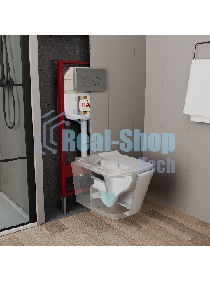 Комплект BAU 6 в 1: рамная инсталляция BAU NEO 45, унитаз подвесной безободковый торнадо обратного потока Bau Stil Hurricane-2, сиденье дюропласт микролифт, круглая хромированная клавиша Aquanika