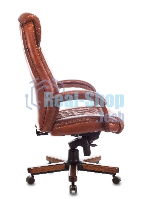 Кресло руководителя Бюрократ T-9924WALNUT светло-коричневый Leather Eichel, кожа, с подголов. крестовина металл/дерево