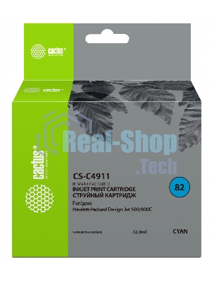 Картридж струйный Cactus CS-C4911 №82 голубой (72 мл) для HP Design Jet 500/800C