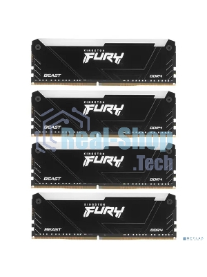 Оперативная память Kingston Fury Beast, DDR4, 32GB (4x8GB), 3200MHz, CL16, DIMM, с радиатором, RGB, черный