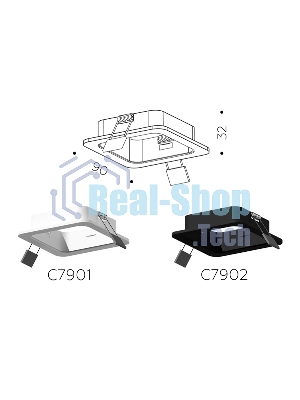 Корпус светильника C7902 SBK черный песок 90*90*H32mm MR16 GU5.3