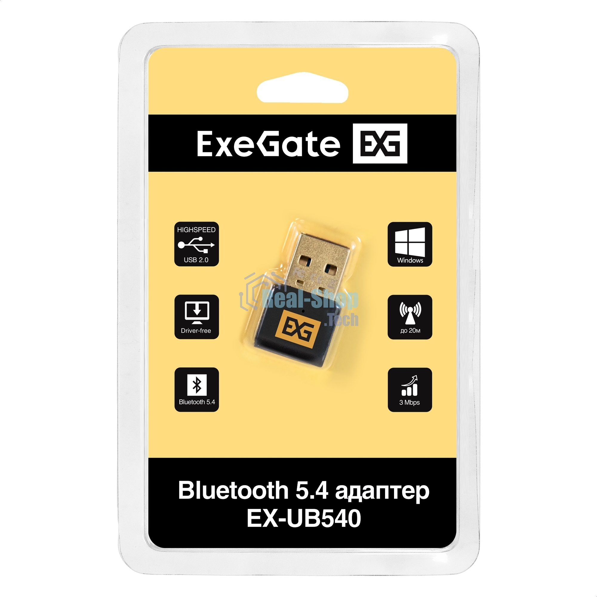 Bluetooth адаптер ExeGate EX-UB540 (BT 5.4, USB HighSpeed 2.0, до 20м, до 7 устройств, Dual-mode Bluetooth, повышенная скорость передачи данных (EDR), сверхнизкое электропотребление (BLE), LE Audio, LC3 codec, поддержка A2DP/SBC/AAC/HSP/AVRCP/HID, Plug & Play, черный)