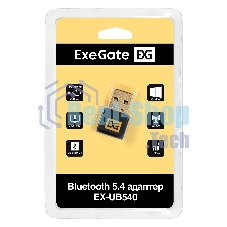 Bluetooth адаптер ExeGate EX-UB540 (BT 5.4, USB HighSpeed 2.0, до 20м, до 7 устройств, Dual-mode Bluetooth, повышенная скорость передачи данных (EDR), сверхнизкое электропотребление (BLE), LE Audio, LC3 codec, поддержка A2DP/SBC/AAC/HSP/AVRCP/HID, Plug & Play, черный)