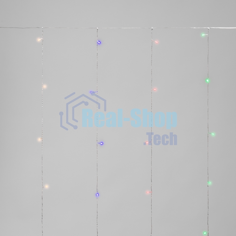 Занавес 1,5x1,5м 64 LED МУЛЬТИКОЛОР прозрачный ПВХ IP20 свечение с динамикой 220В не соединяется, с контроллером NEON-NIGHT