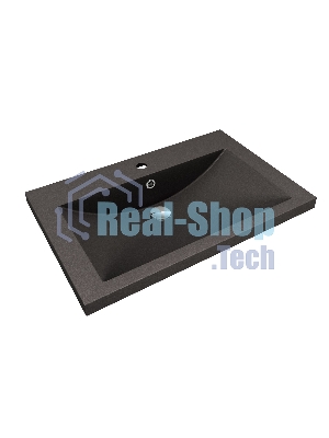 Тумба под раковину Bau Stil Loft black brushed, раковина кварцевая BAU Stil 75, черный металлик, смеситель Hotel Black, черный