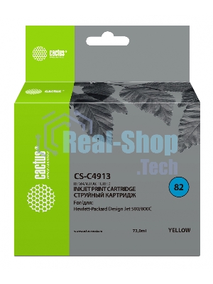 Картридж струйный Cactus CS-C4913 №82 желтый (72 мл) для HP Design Jet 500/800C
