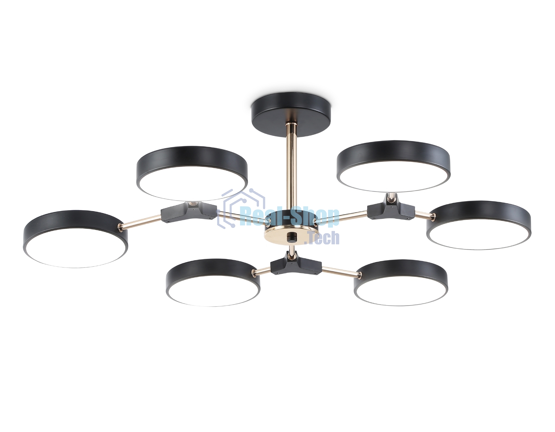 Люстра светодиодная на штанге Ambrella light FL516334/6 BK/FGD черный/золото 108W 3000-6000K D780*210 (без ПДУ)