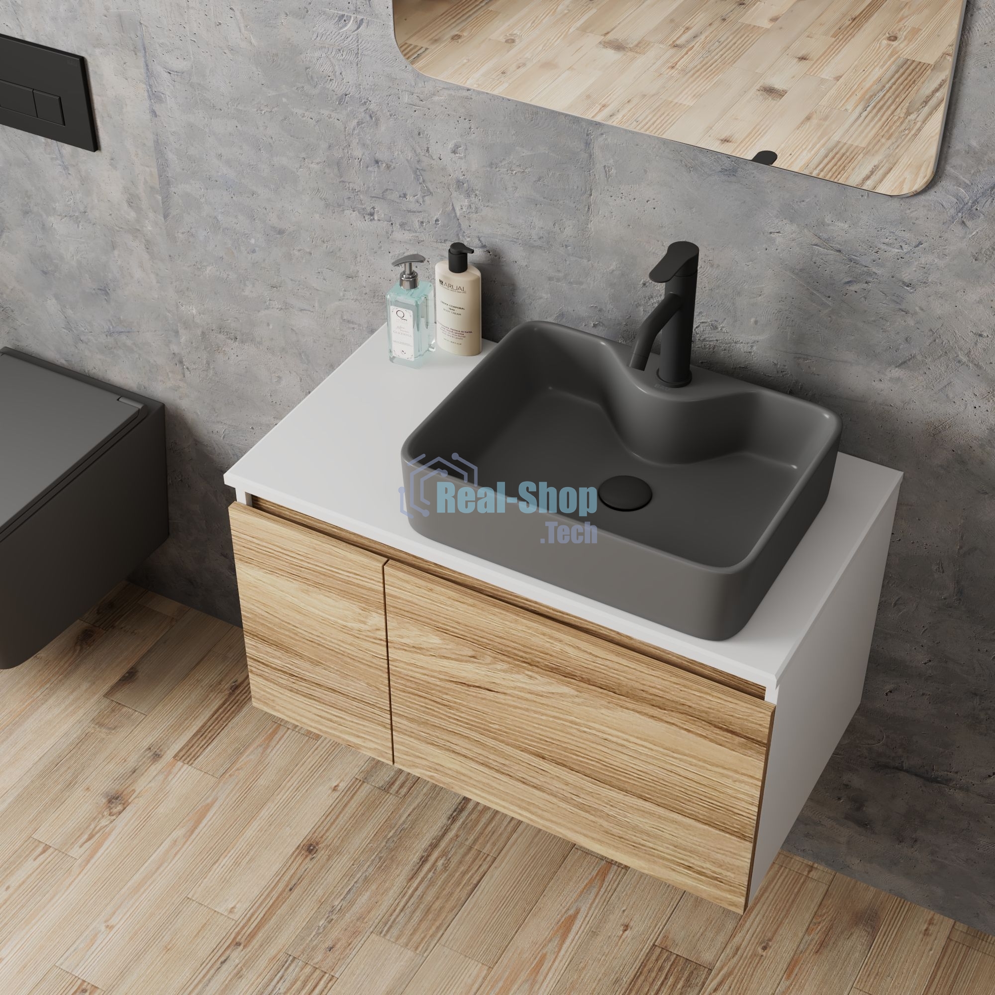 Комплект: тумба Bau Dream Blackwood 80, раковина BAU Cerama 48х37, темно-серая, смеситель Hotel Dream, черный выпуск клик клак черный