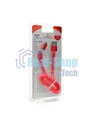 Кабель USB2.0 Cablexpert CC-mAPUSB2pk1m, AM/microBM 5P - iPhone lightning, 1м, комбо кабель, алюминиевые разъемы, розовый, блистер