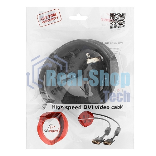 Кабель DVI-D dual link Gembird/Cablexpert, 25M/25M, 1.8м, черный, экран, феррит.кольца, пакет