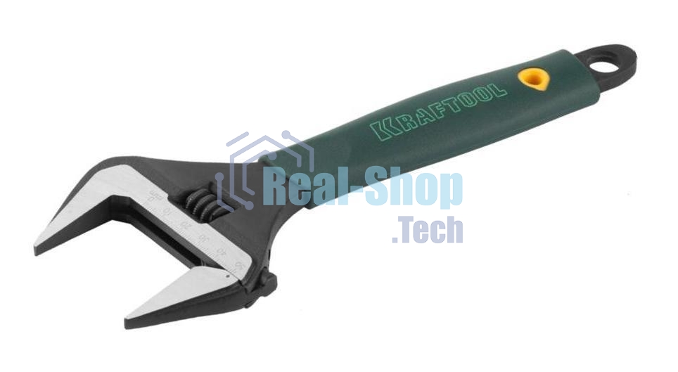 Ключ разводной KRAFTOOLCr-V,фосфатир,эргоном рукоятка из эластомера,увелич зев,угол наклона губок 15град,250мм/10