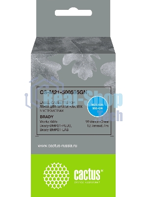 Картридж ленточный Cactus CS-M21-500595GN белый на зеленом 12.7x6.4 для Brady BMP21-PLUS, BMP21-LAB