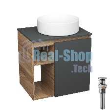 Тумба Bau Dream Blackwood 60 правая, графит, раковина BAU Dream круглая D41, выпуск клик клак, хром