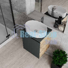Тумба Bau Dream Blackwood 50 графит, раковина BAU Nimb 50х36, смеситель для раковины высокий Hotel Still, нержавеющая сталь, выпуск клик клак, хром