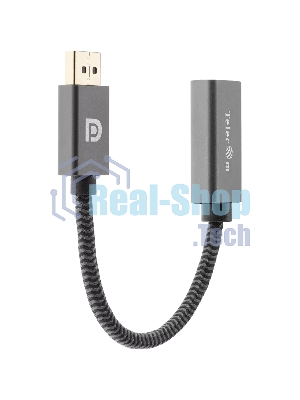 Кабель-переходник DP --> HDMI-F 0.2m, серый металлик, оплетка, 4K@60Hz, Telecom (TA560)