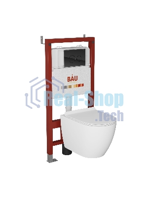 Комплект BAU 6 в 1: инсталляция BAU PRO, унитаз подвесной безободковый Bau Dream 49,5х36, сиденье дюропласт микролифт, клавиша из стекла BAU Dream, черная