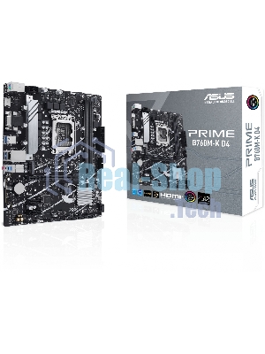 Материнская плата ASUS PRIME B760M-K D4, LGA 1700, Intel B760, 2xDDR4, 4xSATA, 2xM.2, 1xPCIe 4.0 x16, 2xPCIe x1, 1xHDMI, 1xVGA, 1x 2.5Gb LAN, 2xUSB-A 3.2 Gen 1, 2xUSB-A 2.0, 3x3.5 мм, 7.1, mATX