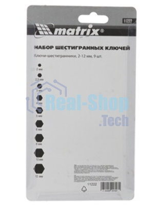 Набор ключей имбусовых Matrix 11222 hex 2.0–12мм crv 9 шт, оксидированные