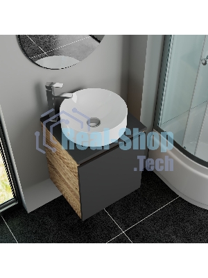 Тумба Bau Dream Blackwood 50 графит, раковина BAU Dream круглая D41, смеситель для раковины высокий Hotel Still, нержавеющая сталь, выпуск клик клак, хром