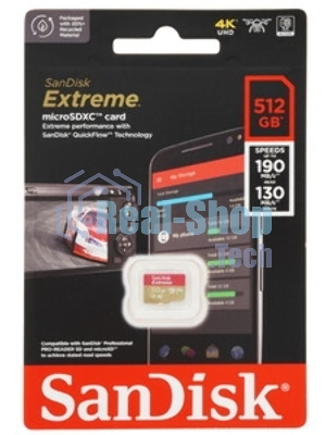 Флеш карта microSD 512Gb SanDisk microSDXC Class 10 UHS-I A2 C10 V30 U3 Extreme 190MB/s