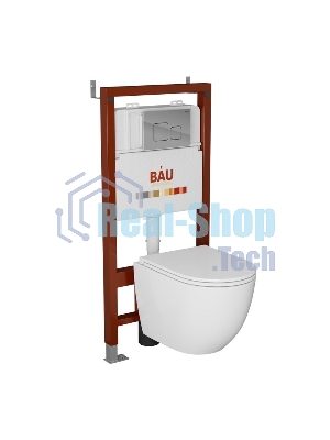 Комплект BAU 6 в 1: инсталляция BAU PRO, унитаз подвесной безободковый торнадо обратного потока Bau Dream 52х36 Hurricane-2, сиденье дюропласт микролифт, кнопка смыва BAU Soul, хром