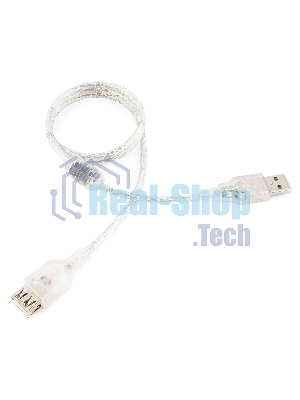 Кабель-удлинитель USB2.0 Pro Cablexpert CCF-USB2-AMAF-TR-0.75M, AM/AF, 0,75м, экран, 2феррит.кольца, прозрачный, пакет