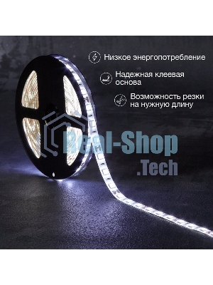 Лента светодиодная 5 м 12 В 5050 6500 К IP65 60 LED/м для БП с клеммами LAMPER