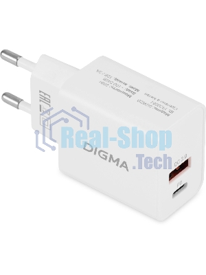 Сетевое зарядное устройство Digma DGW2D 20W 3A+1A (PD+QC) USB-C/USB-A универсальное белый